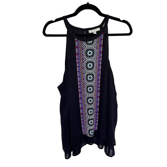 Pale Sky Tank Black With Multi Boho Stripe Flowy and Sheer Womans XL - Picture 1 of 6